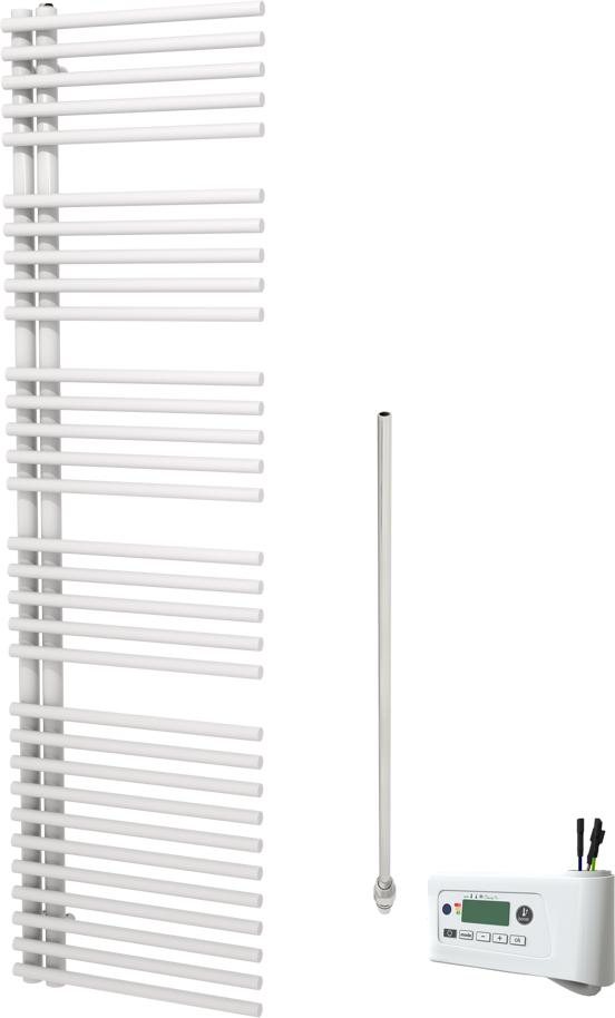 Vipera Nevada Einzel Handtuchheizkörper 50 x 180 cm Elektrische Heizung weiß glänzend Seitenanschluss 734W, inkl. Widerstand