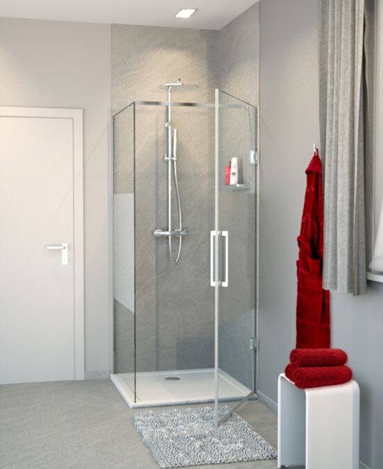 Balmani Modular inloopdouche met rechtse deur 90 x 200 cm helder glas met matte strook glanzend chroom profiel