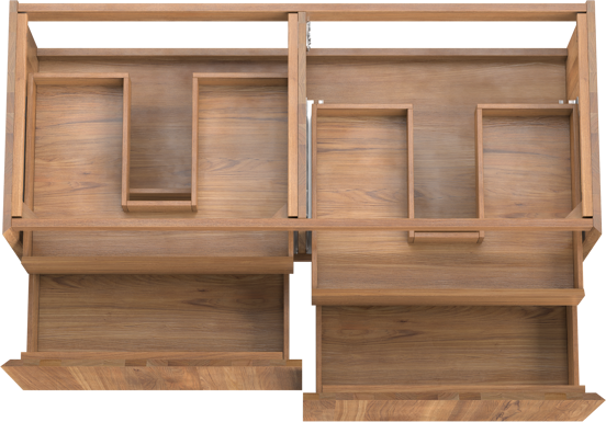 Balmani Idra hängender Waschbeckenunterschrank: 135 x 55 cm, Teak, 4 Schubladen