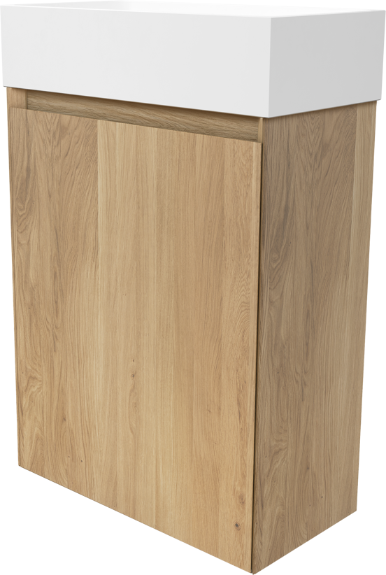 Balmani Mitra hängendes WC-Möbel-Set, 42 x 21 cm, Eiche Natur, mit Dama Waschtisch in mattem Solid Surface