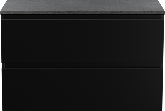 Linie Lado meuble salle de bains suspendu 90 x 46 cm noir mat avec Lado tablette simple en mélaminé ardoise gris