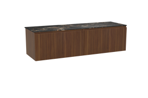 Balmani Sfera hängendes Möbelstück Set: 180 x 55 cm, Amerikanischer Nussbaum, mit Stretto Einzel- oder Doppel Waschtischplatte, Marmor Portoro Gold