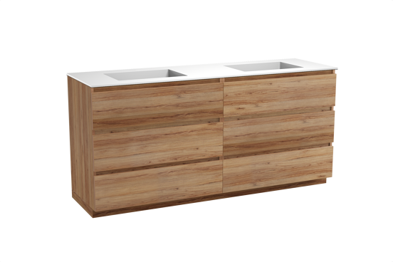 Balmani Lucida meuble salle de bains à poser 180 x 55 cm teck avec Tablo Stretto double vasque en solid surface blanc mat