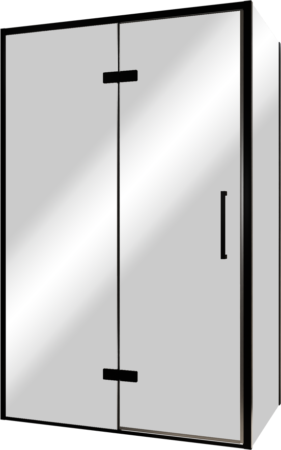 Balmani Senses Design douchehoek met linkse draaideur en vaste zijwand, 120 x 90 cm, Reflex spiegelglas, Zwarte profielen, met coating