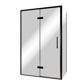 Balmani Senses Design Eckdusche: Drehtür (Links) mit fixierte Seitenwand, 120 x 80 cm, Reflex-Spiegelglas, Profil Schwarz