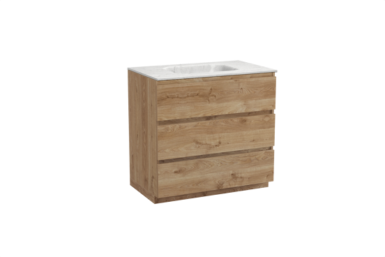 Balmani Lucida meuble salle de bains à poser 90 x 55 cm chêne brut avec Tablo Arcato plan simple en marbre carrara