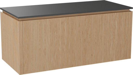 Balmani Eclips meuble salle de bains suspendu 120 x 55 cm Chêne naturelle avec Stretto tablette simple en Granit noir, Nervure droite symétrique verticale