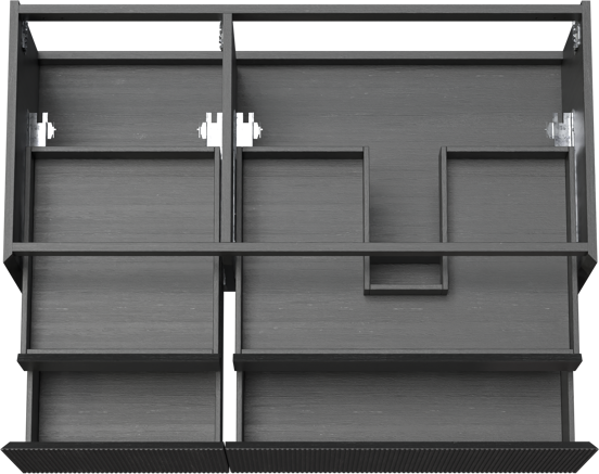 Balmani Fila hängender Waschbeckenunterschrank: 120 x 55 cm, asymmetrisch rechts, Eiche Schwarz, Furnierholz, 4 Schubladen