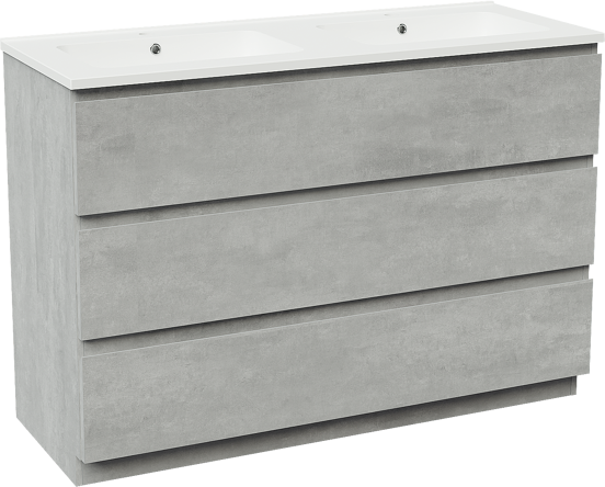 Linie Lado freistehendes Möbelstück Set: 120 x 46 cm, Beton dunkelgrau, mit Vano Doppelwaschtisch, Marmorkomposit Weiß matt
