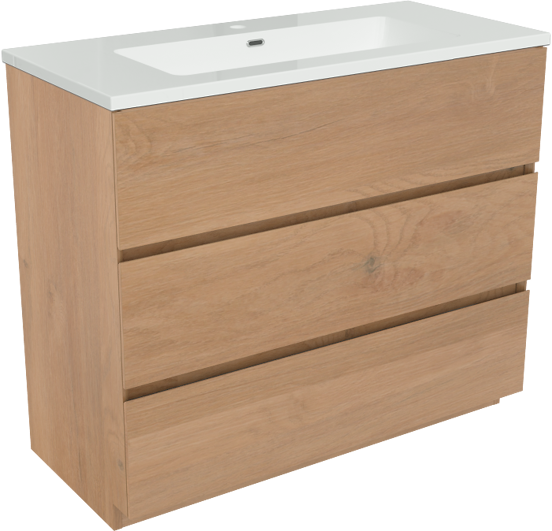 Storke Edge meuble salle de bains à poser 100 x 46 cm chêne brut avec Diva plan simple en marbre composite blanc brillant