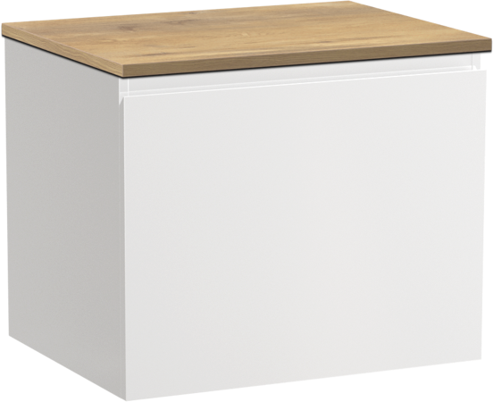 Linie Lado meuble salle de bains suspendu 60 x 46 cm blanc brillant avec Lado tablette simple en mélaminé chêne naturel