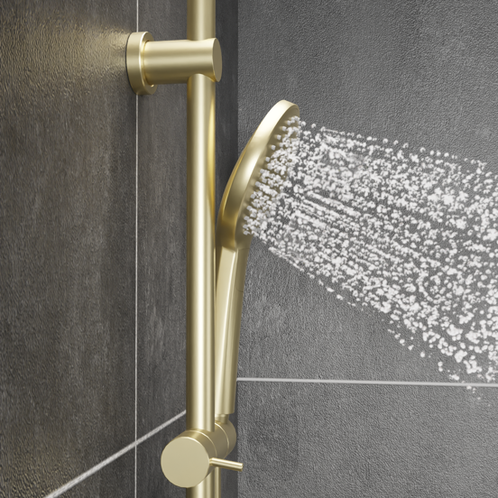 Blaufoss Round douchestang 100 cm met douchekop 12 cm 3 straalfuncties Brushed Champagne Gold