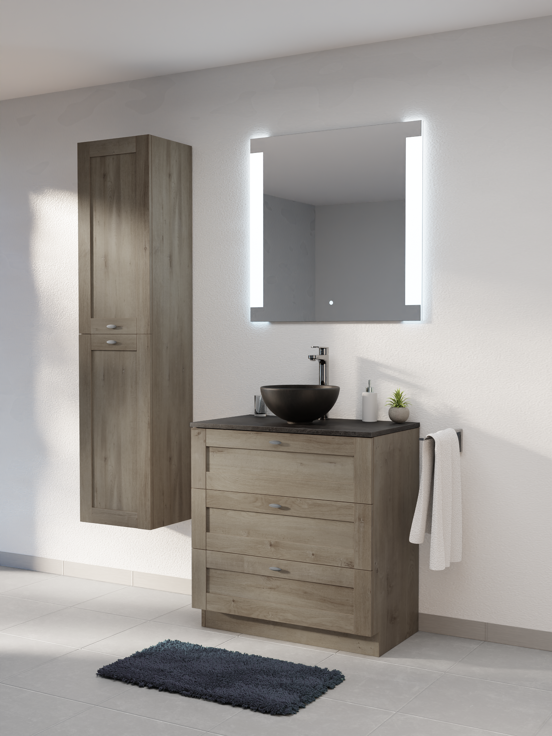 Linie Classo meuble salle de bains à poser 80 x 46 cm chêne gris avec Lado tablette simple en mélaminé ardoise gris