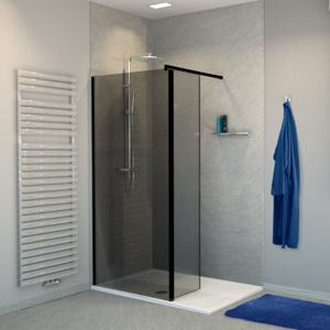 Balmani Move douche à l'italienne avec panneau latéral pivotant 100 x 200 cm verre fumé profil noir mat