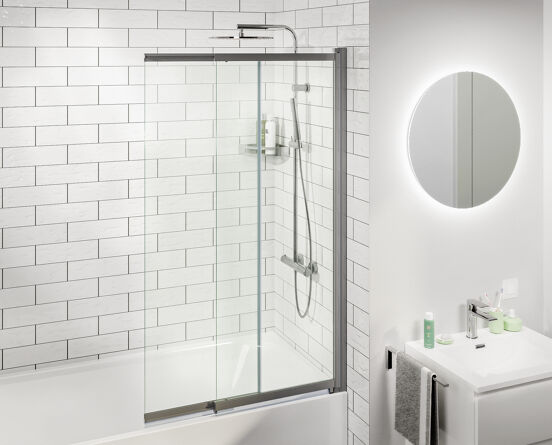 Luca Varess Vetras pare-baignoire extensible 100 cm verre transparent profilé argenté brillant