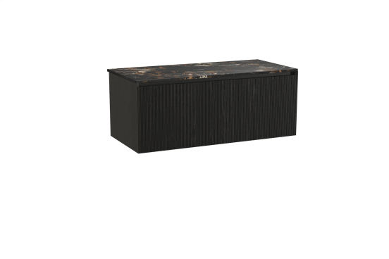 Balmani Fila zwevend badkamermeubel 120 x 55 cm zwarte eik met Stretto enkel tablet in marmer portoro gold, Verticale symmetrische rechte ribbel