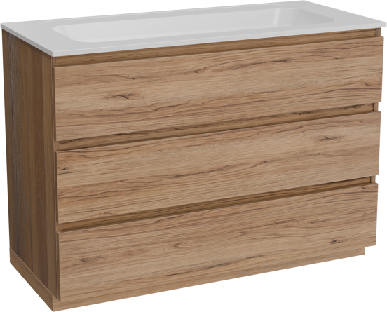Balmani Lucida staand badkamermeubel 120 x 55 cm teak met Tablo Strada enkele wastafel in composietmarmer mat wit
