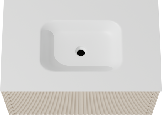 Balmani Eclips zwevend badkamermeubel 90 x 55 cm Sandbeige met Tablo Arcato enkele wastafel in Solid Surface mat wit, Verticale symmetrische rechte ribbel