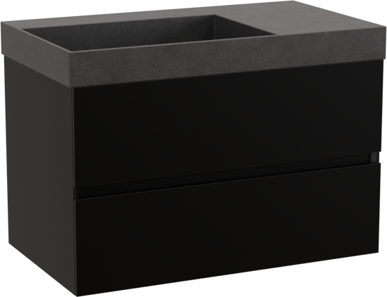 Storke Edge meuble salle de bains suspendu 80 x 46 cm noir mat avec Jura vasque asymétrique gauche en quartz noir mat