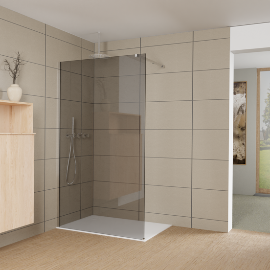 Balmani Modular inloopdouche: 120 x 200 cm, Rookglas met coating, Hoogglans chroom profielen