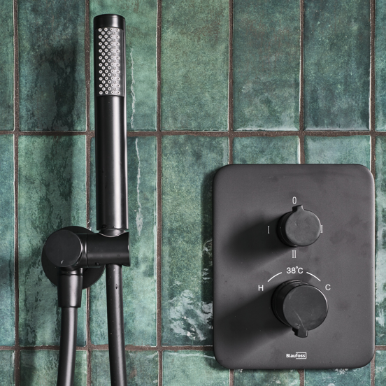 Blaufoss Smartbox Softline Thermostat-Duscharmatur: Unterputz, für 2 Verbraucher, Schwarz matt, Einbauelement inklusive