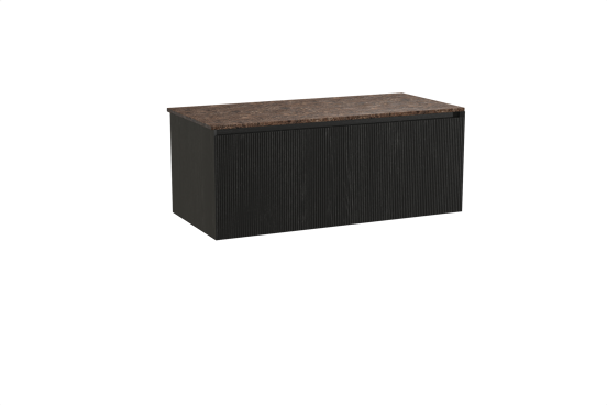 Balmani Fila zwevend badkamermeubel 120 x 55 cm zwarte eik met Stretto enkel of dubbel tablet in marmer dark emperador, Verticale symmetrische rechte ribbel