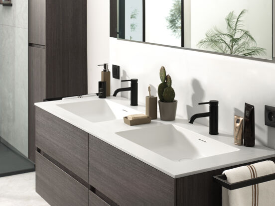 Storke Mata dubbele wastafel matte solid surface 150 x 52 cm, crepine inbegrepen