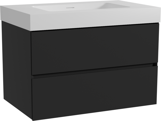 Storke Edge zwevend badmeubel 85 x 52 cm mat zwart met Mata High enkele wastafel in solid surface mat wit