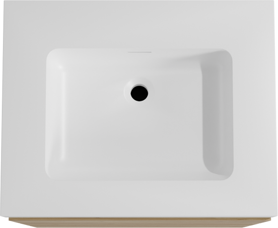 Storke Edge freistehendes Möbelstück Set: 65 x 52 cm, Rohe Eiche, mit Mata High Einzelwaschtisch, Solid Surface Weiß matt