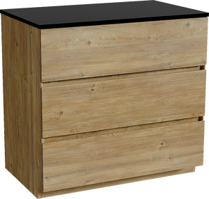 Storke Edge freistehendes Möbelstück Set: 85 x 52 cm, Rohe Eiche, mit Panton Einzel Waschtischplatte, Pulverbeschichtetes MDF Schwarz matt