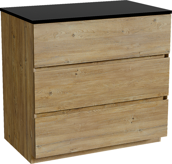 Storke Edge freistehendes Möbelstück Set: 85 x 52 cm, Rohe Eiche, mit Panton Einzel Waschtischplatte, Pulverbeschichtetes MDF Schwarz matt