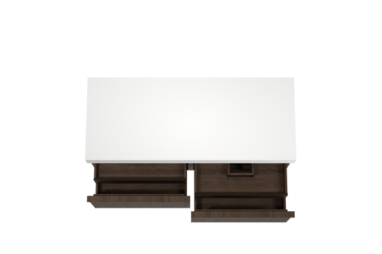 Balmani Forma meuble salle de bains suspendu 135 x 55 cm chêne fumé avec Dominus tablette simple ou double en solid surface blanc mat, Nervure droite symétrique verticale