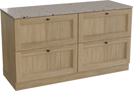 Balmani Lemon staand badkamermeubel 150 x 55 cm verweerde eik met Stretto enkel of dubbel tablet in terrazzo greige terrazzo