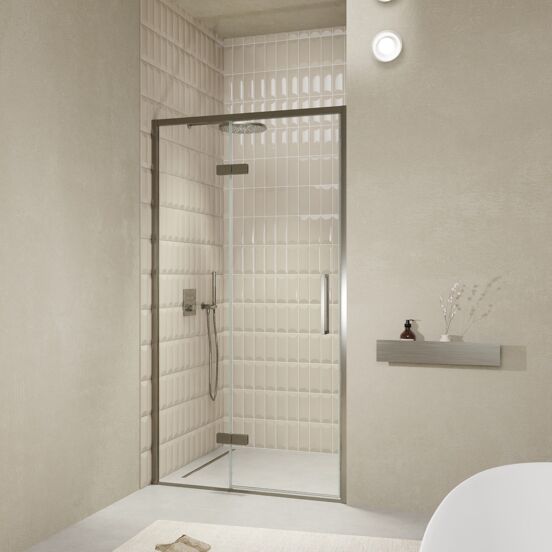 Balmani Senses Design douche draaideur links 120 cm x 210 cm Helder glas, Brushed GunMetal profielen, met coating