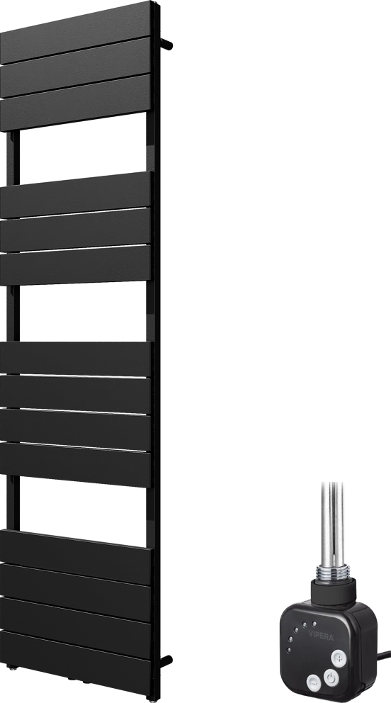 Vipera Teide Einzel Handtuchheizkörper 50 x 180 cm Elektrische Heizung Schwarz matt Seiten- und Mittelanschluss 800W, inkl. Widerstand 