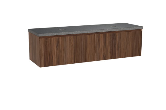 Balmani Idra zwevend badkamermeubel 180 x 55 cm notelaar met Rock dubbel tablet in graniet zwart