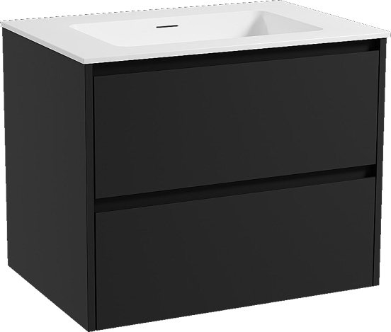 Storke Seda meuble salle de bains suspendu 75 x 52 cm noir mat avec Mata plan simple en solid surface blanc mat
