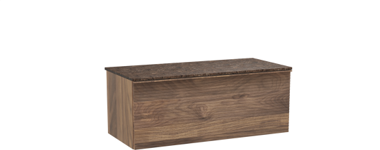 Balmani Forma hängendes Möbelstück Set: 120 x 55 cm, Amerikanischer Nussbaum, mit Stretto Einzel- oder Doppel Waschtischplatte, Marmor, Dark Emperador, Horizontale symmetrische gerade Rippe