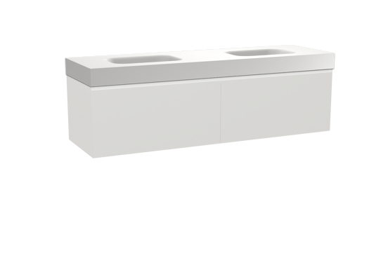 Balmani Idra zwevend badkamermeubel 180 x 55 cm mat wit met Arcato dubbele wastafel in solid surface mat wit