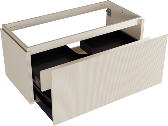 Balmani Eclips meuble sous-lavabo suspendu 120 x 55 cm Sandbeige 2 tiroirs Nervure sym. vert.