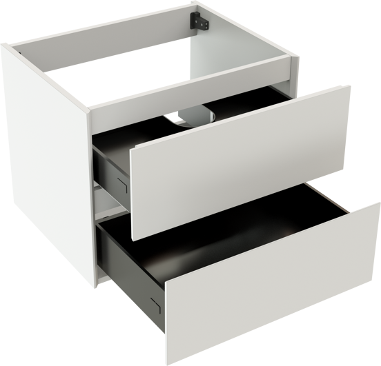 Storke Edge hängender Waschbeckenunterschrank: 65 x 52 cm, Weiß matt, 2 Schubladen