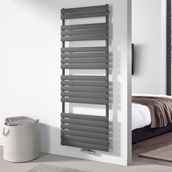 Vipera Vulcan enkele handdoekradiator 70 x 190 cm elektrische verwarming antraciet grijs zij- en middenaansluiting 1.575W, weerstand inbegrepen