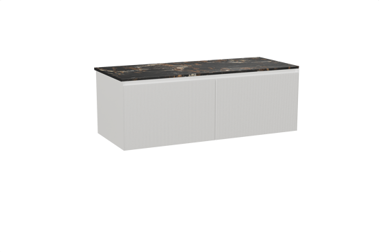 Balmani Fila meuble salle de bains suspendu 135 x 55 cm blanc mat avec Stretto tablette simple ou double en marbre portoro gold, Nervure droite symétrique verticale