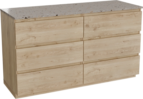 Balmani Lucida meuble salle de bains à poser 150 x 55 cm chêne brut avec Stretto tablette simple ou double en terrazzo greige terrazzo