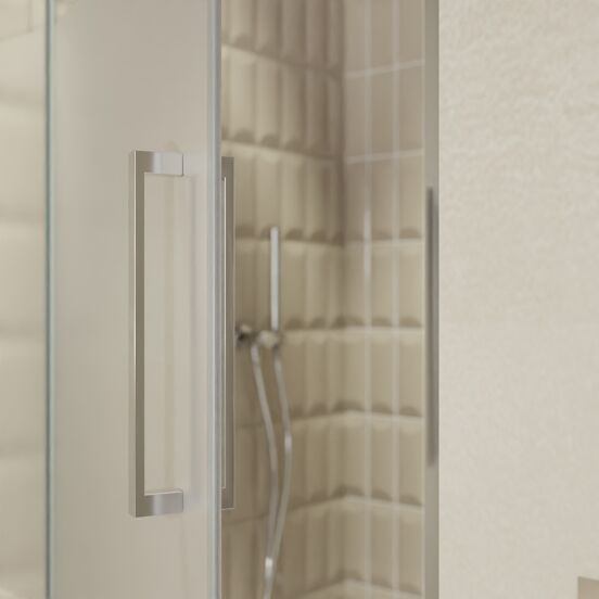 Balmani Senses Design douche draaideur links 100 cm x 210 cm Helder glas met matte strook, Chroom profielen, met coating