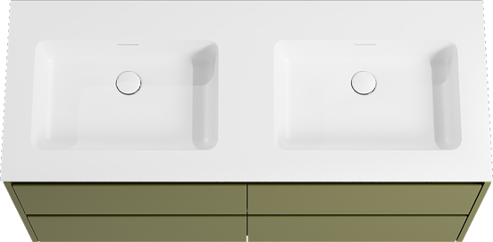 Storke Seda meuble salle de bains suspendu 130 x 52 cm vert olive avec Mata double vasque en solid surface blanc mat