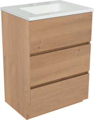 Storke Edge staand badmeubel 60 x 46 cm ruw eiken met Diva enkele wastafel in composietmarmer hoogglans wit