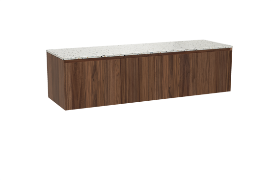 Balmani Idra hängendes Möbelstück Set: 180 x 55 cm, Nussbaum, mit Stretto Einzel- oder Doppel Waschtischplatte, Terrazzo in Weiß/Schwarz matt
