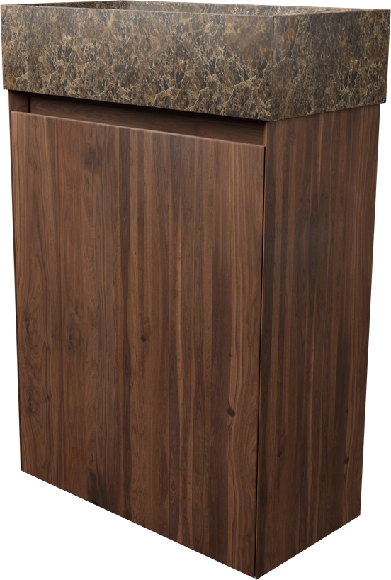 Balmani Mitra zwevend toiletmeubel 42 x 21 cm amerikaans notenhout met Dama wastafel in Dark Emperador marmer