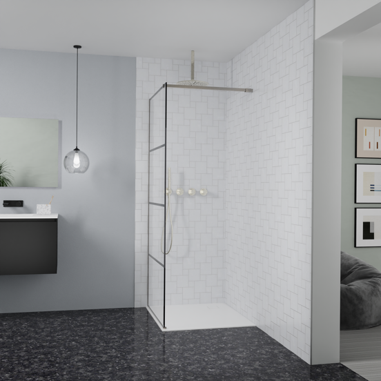 Balmani Modular inloopdouche: 90 x 200 cm, Lined met coating, Brushed CoolMetal profielen